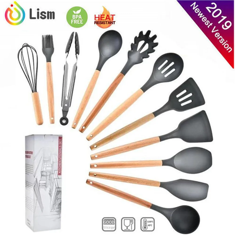 

Best Kitchen Set-11 Pcs Cooking Utensils Kitchen Utensil Set Wooden Silicone Spatula Tools Set for Braking Cookware Kitchenware