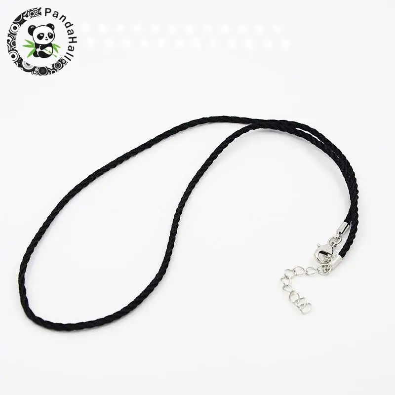 Buy 100Strands Black Nylon Cords for Necklace Making with Alloy Lobster Clasps