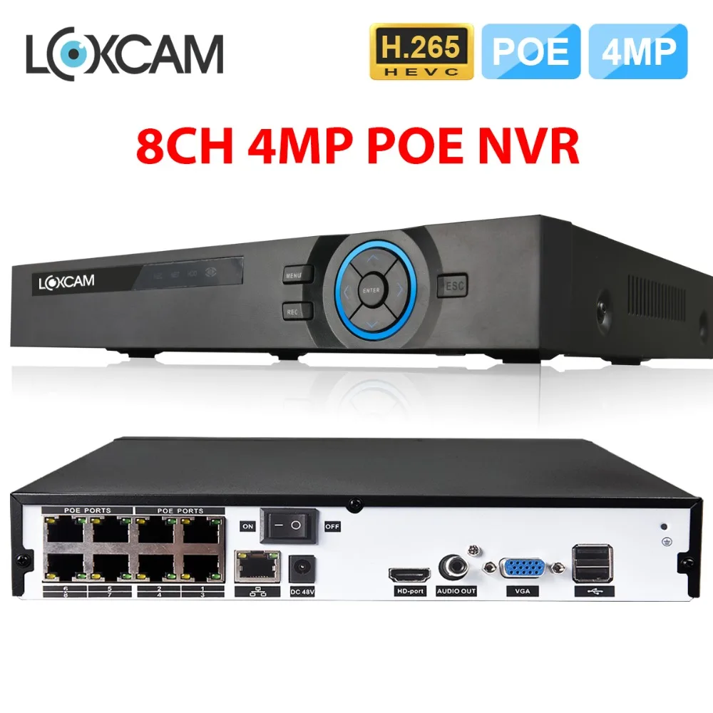 

LOXCAM H.265+ 48V 8CH 4MP Network video Recorder 4CH 5MP POE NVR Onvif P2P Support Security Surveillance IP Camera System