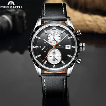 

MEGALITH 2019 Top Fashion Brand Men Watches Chronograph Sport Waterproof Black Leather Quartz Watch Men Clock Male Reloj Hombre