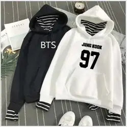 Kpop BTS Bangtan мальчики harajuku полосатый воротник свободный поддельный два плюс бархатный пуловер с капюшоном Толстовка Женская Корейская