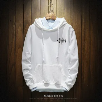 

Fashion Fish Bone Printed men Hoodies Sweatshirts Youth Front Pockets Design Slim casual Pullover Sweatshirt Male plus Size 5XL