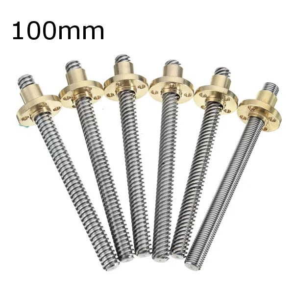

3D Printer T8 1/2/4/8/12/14mm 100mm Lead Screw 8mm Thread with Copper Nut For Stepper Motor