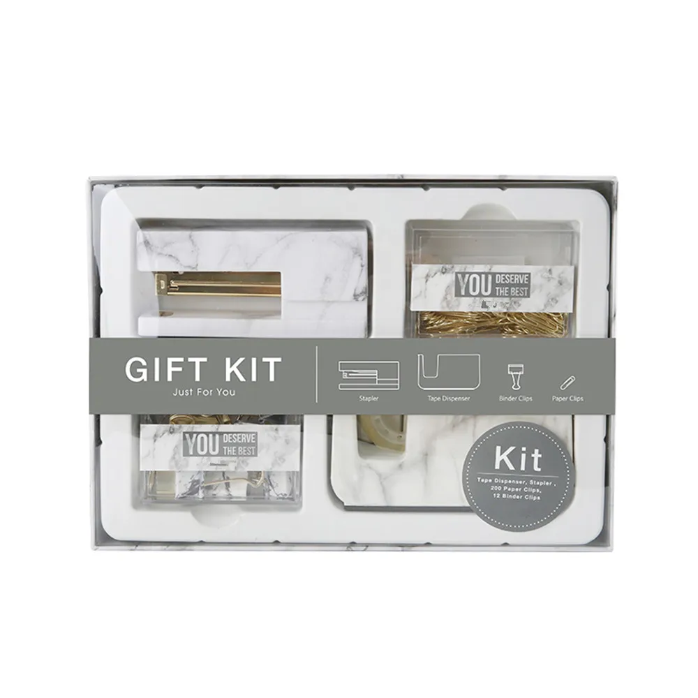 

White Marble Office Gift Kit Stapler Adhesive Tape Holder Paper Clips Binder Clips the Office and School Supplies Stationery Set
