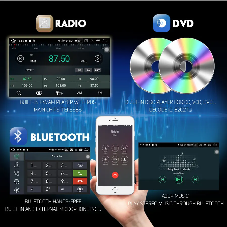Top Erisin ES7339B 2 din Android 8.0 Octa Core 4GB RAM Car DVD GPS DAB for BMW 5er E39 E53 X5 M5 GPS Radio BT 9