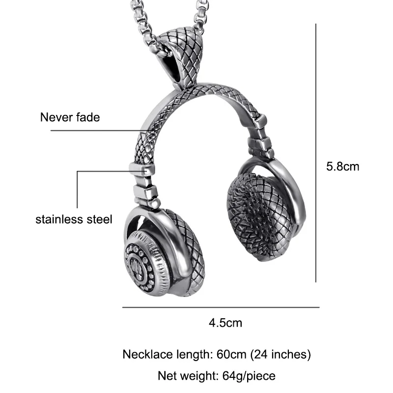 Хип Панк Золотой Цвет Титан Нержавеющая сталь Спортивная гарнитура Музыка карнавал наушники подвески ожерелья для мужчин ювелирные изделия - Окраска металла: Silver Color