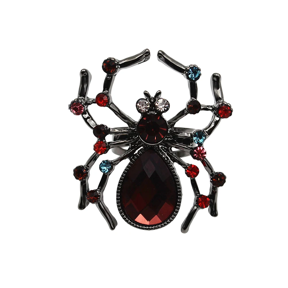 Для женщин кольцо в стиле панк готический Творческий Хэллоуин выдалбливают Цветной паук сплав Винтаж Регулируемый Открытие кольцо