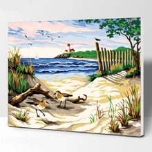 Пейзаж на пляже DIY картина по номерам ручная роспись маслом для гостиной домашнее произведение искусства, Декор настенный 40*50 см