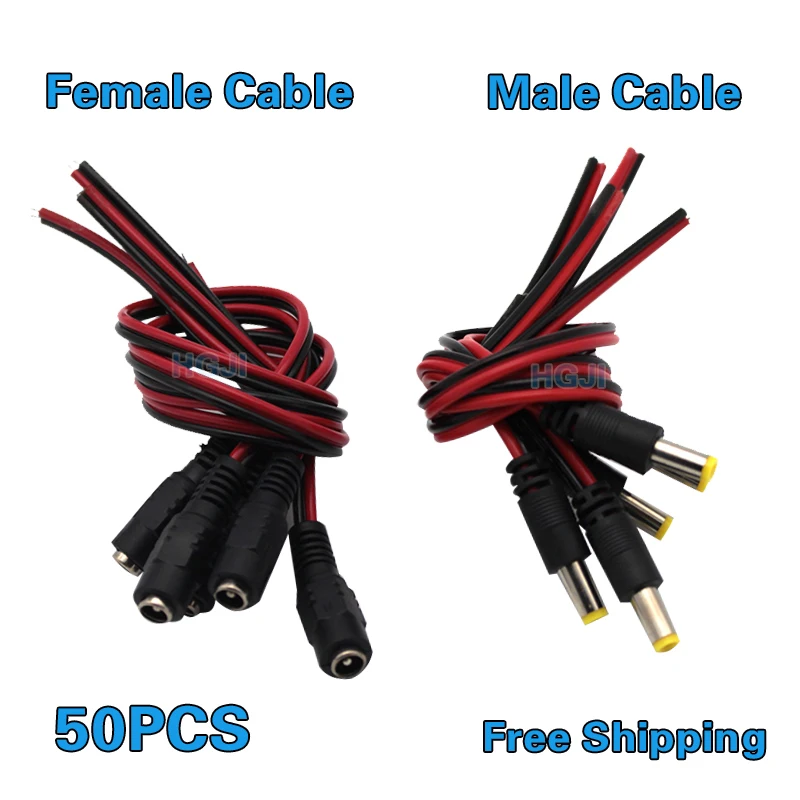 

50PCS extension conectar alambre DC5,5*2,1mm Power Jack Adapter Female/ Male cable cord Adapter Hembra conector para camara CCTV