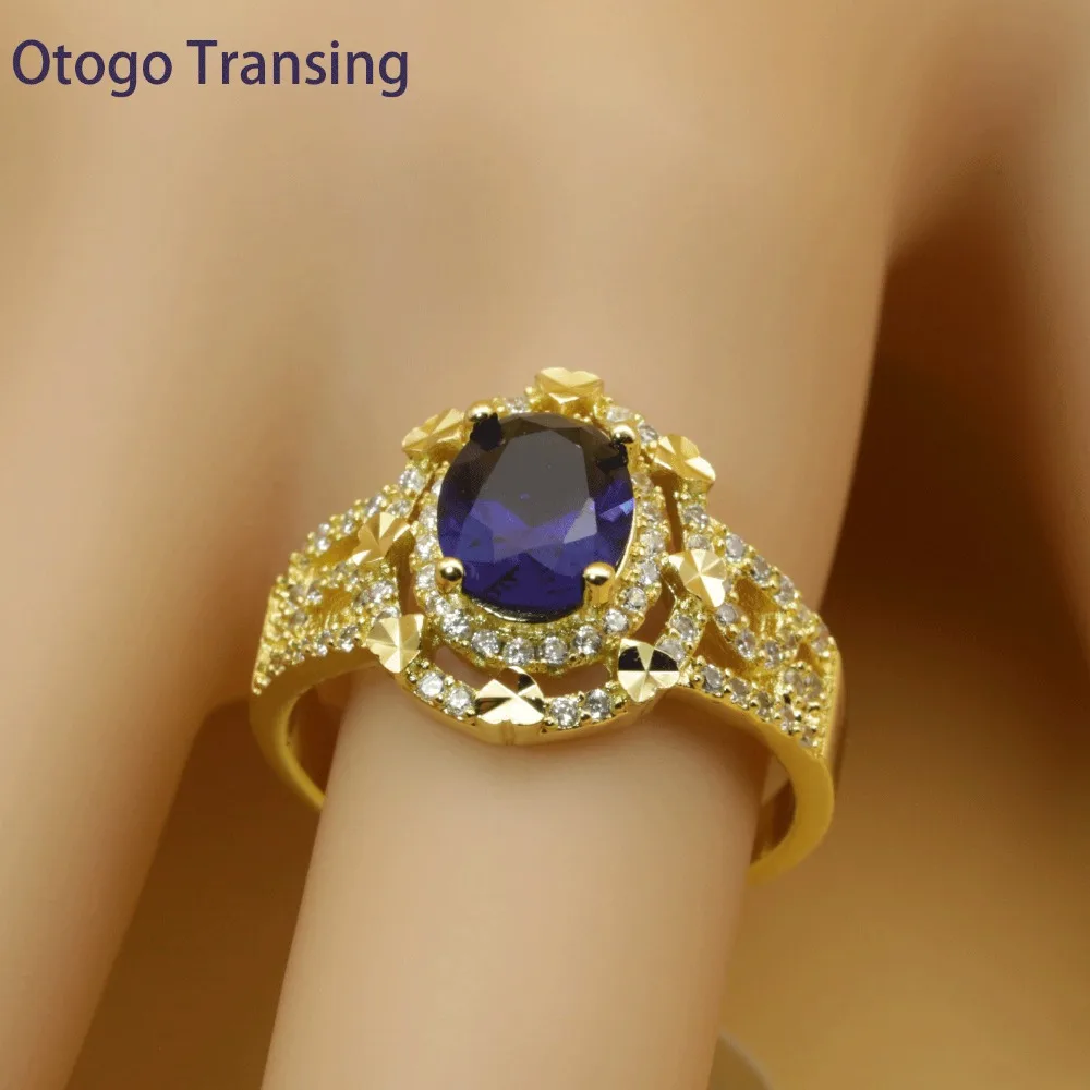 Otogo,, Круглый, голубой, кубический цирконий, золотой цвет, Ювелирные наборы для женщин, серьги, кулон, ожерелье, кольцо, браслет, SET202
