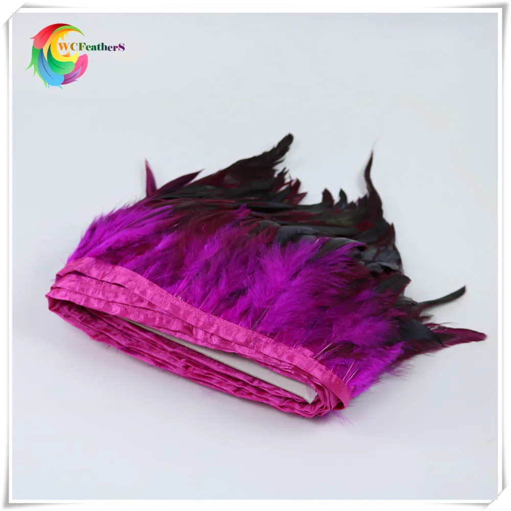 

Wholesale 5 Yards Natural Rooster Feathers Trimming Dyed Rooster Plumes Fringe Satin Ribbon Tape For Skirt Costume Accerssories
