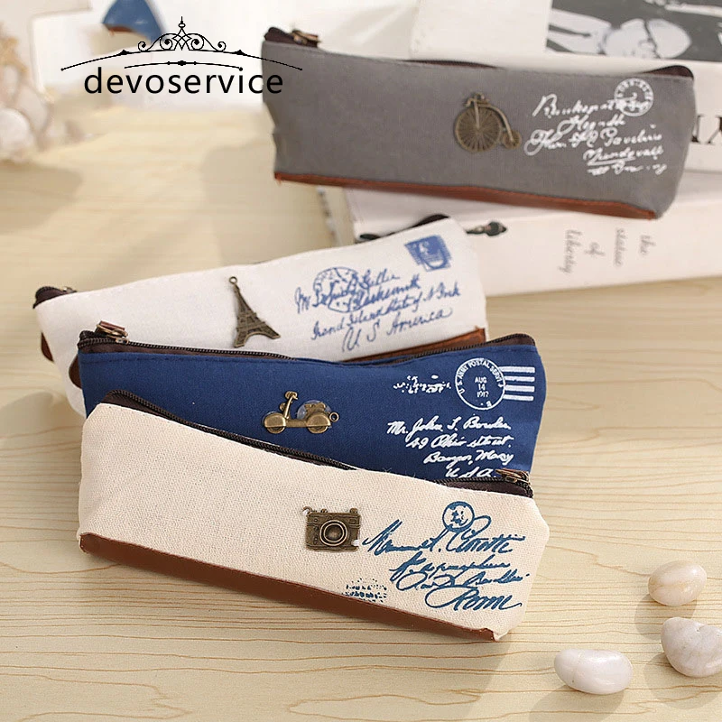 Free Shipping 1PCS New Girls Boys Retro Classical Pencil Case School Supplies Student Pen font b