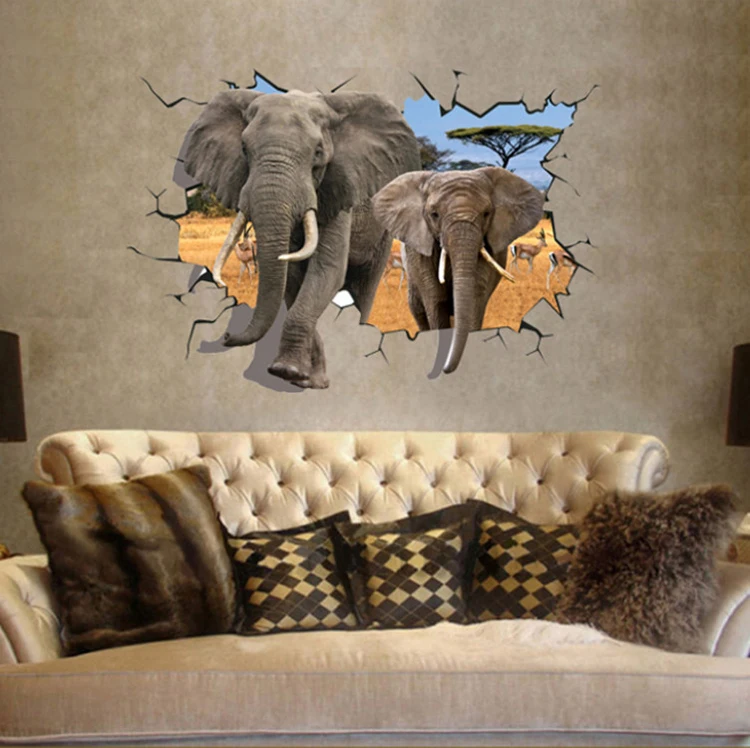 Popular Elephant Room Decor-Buy Cheap Elephant Room Decor lots ... - Africa Elephant sticker 3D Elephant Large Wall Decals Kids Room Decoration  Removable PVC Room Wallpaper 70