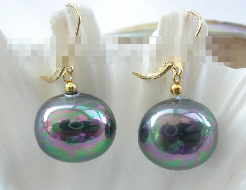

hot sell new - 1283 baroque egg black south sea shell pearls dangle earrings