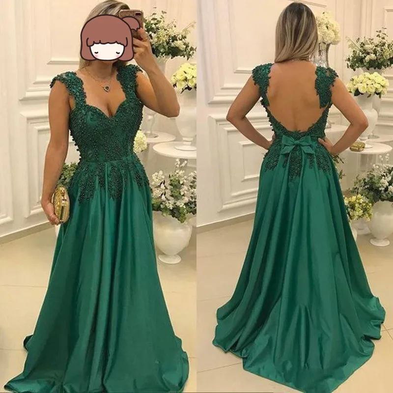 Verde Madre de novia vestidos para bodas 2019 sin espalda de encaje correas espaguetis con cuentas vestido de graduación de noche vestido de madrina|Vestidos para la madre de la novia|