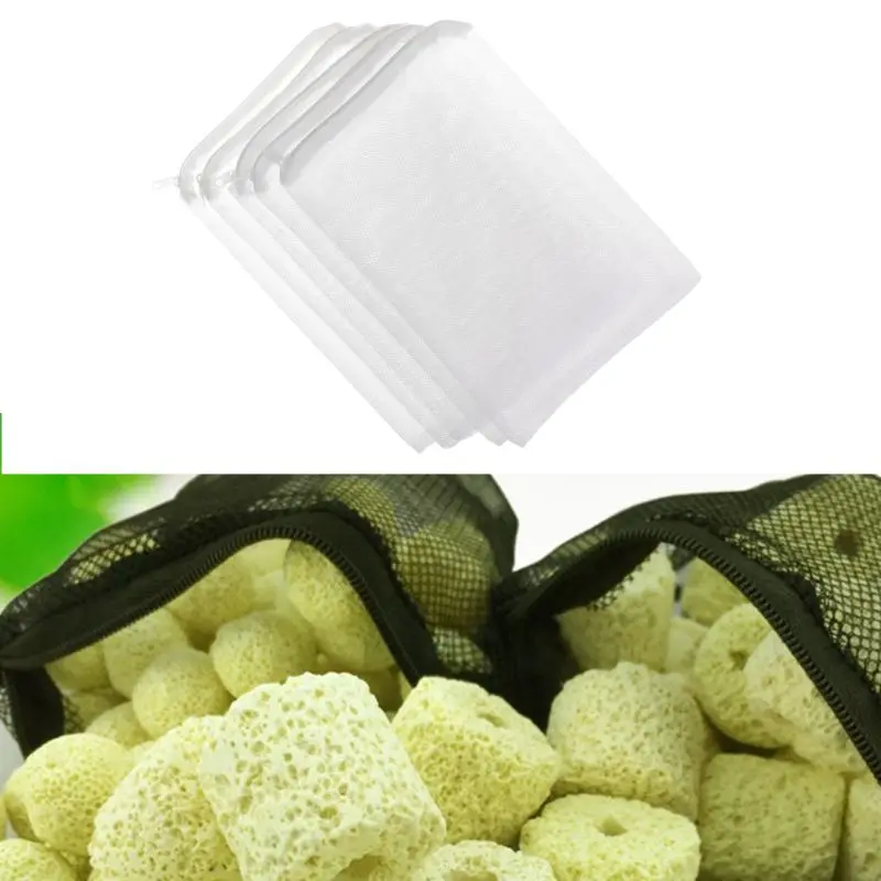 

5 Pcs/Set Aquarium Filter Bag Fish Tank Mesh Bag Zipper Net Pond For Bio Ball Active Carbon Isolation Storage 5 Sizes Dec-6A