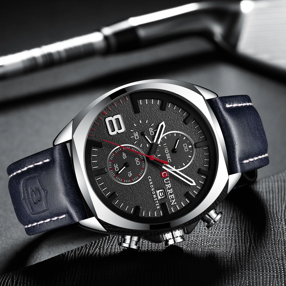 Модные мужские кварцевые часы CURREN с аналоговым циферблатом и датой, многофункциональные и водонепроницаемые часы, модель года