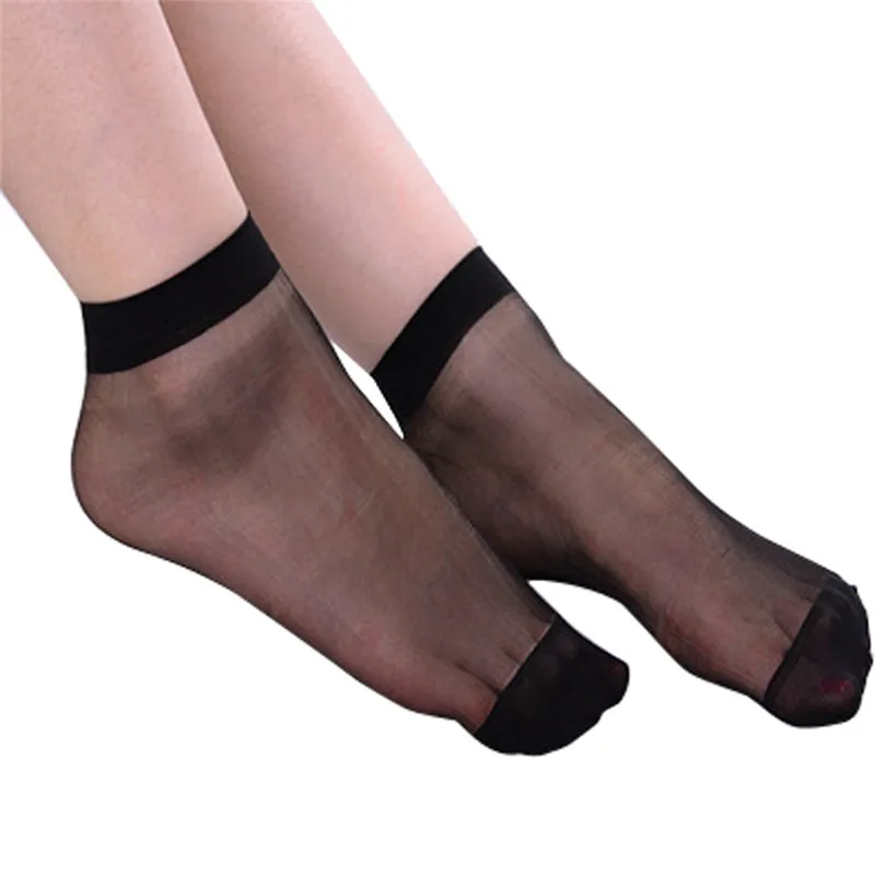  10 Pairs Socks Women Ultra Thin Elastic Silk Girl Short Socks Solid Ankle Socks Free Size Nylon Breathable Calcetines 30JUL195