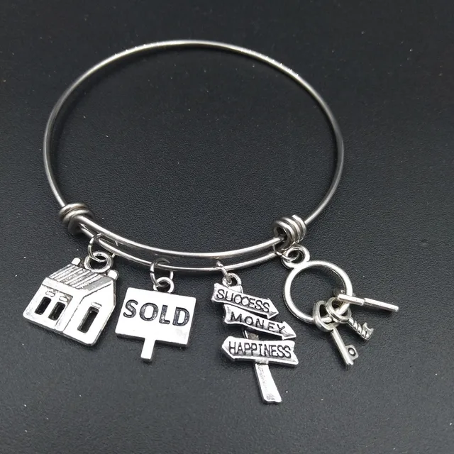 Stainless Steel Expandable Wire Bangle House Sold Charm Bracelet Stainless Steel Expandable Wire Bangle House Sold Charm Bracelet Cute Diy Jewelry Gift For Real Estate