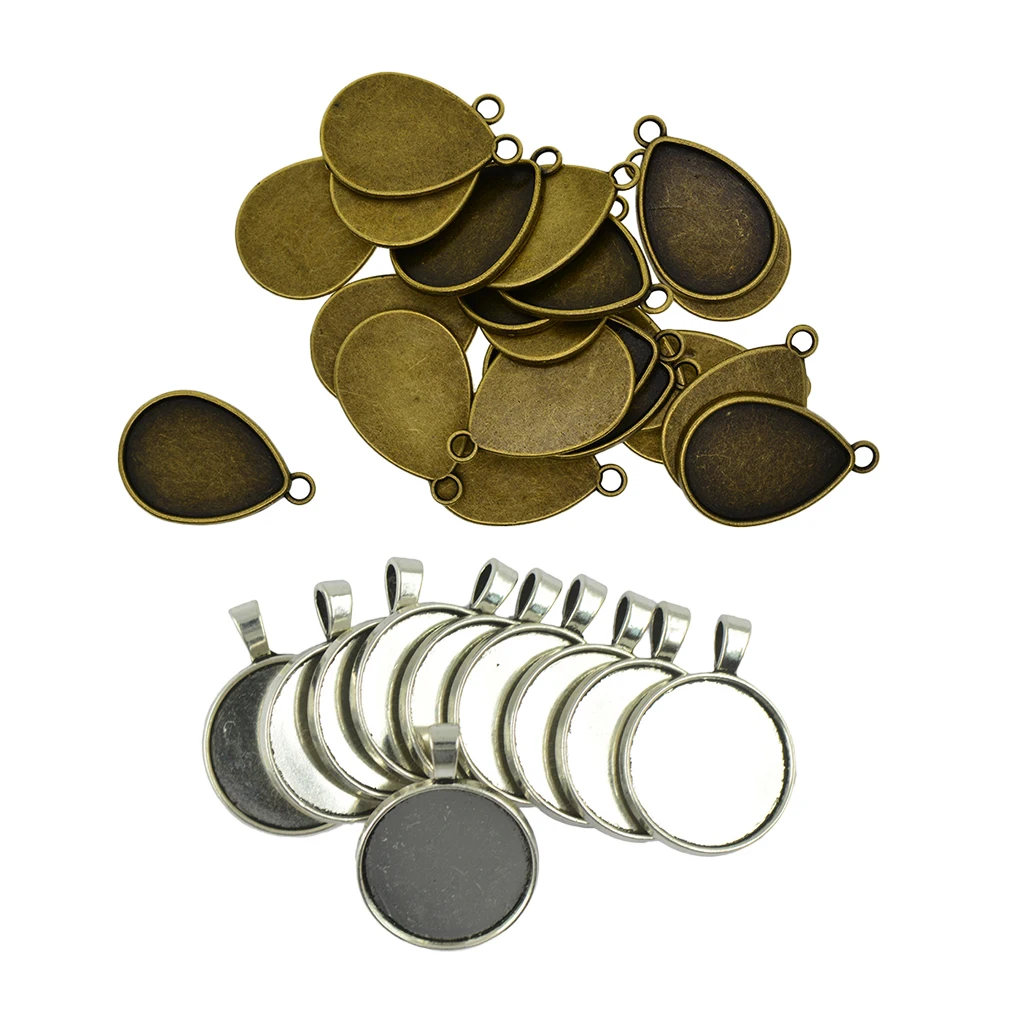30 Pieces Blank Bezel Tray Base For Pendants Cabochon Setting Jewellery DIY Necklaces Earrings Making Supplies	