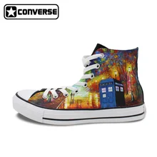 Unique High Top Sneakers Men Women Converse All Star Tardis Farewell To Anger Police Box Design Hand Painted Canvas Shoes