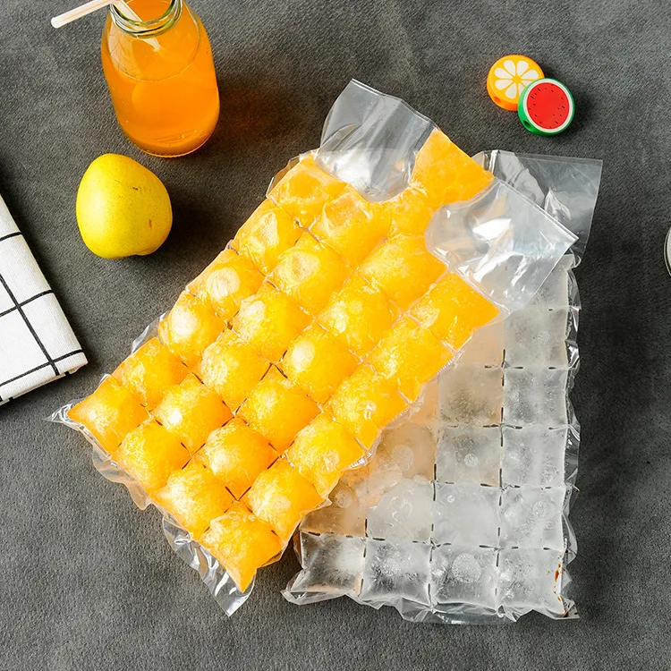 Self sealing disposable ice packs, edible ice cubes, mold bags, ice