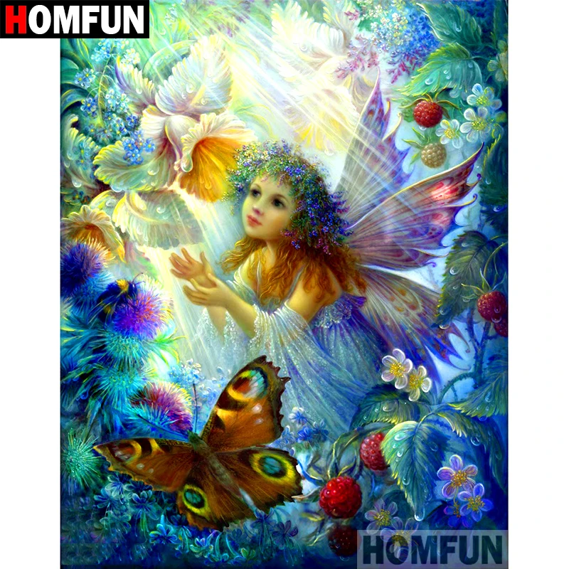 Алмазная живопись HOMFUN A08670 полноразмерная/круглая вышивка Бабочка Фея для