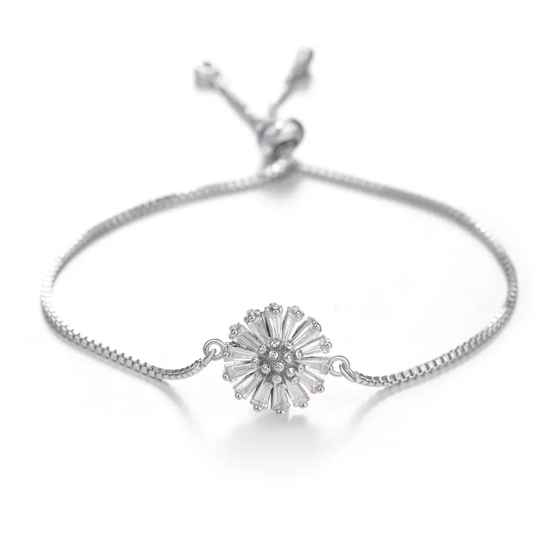 JUWANG цветок браслет с фианитовыми подвесками браслеты для женщин Девушка Мода 925 серебро цепь регулируемый браслет для женщин вечерние подарок