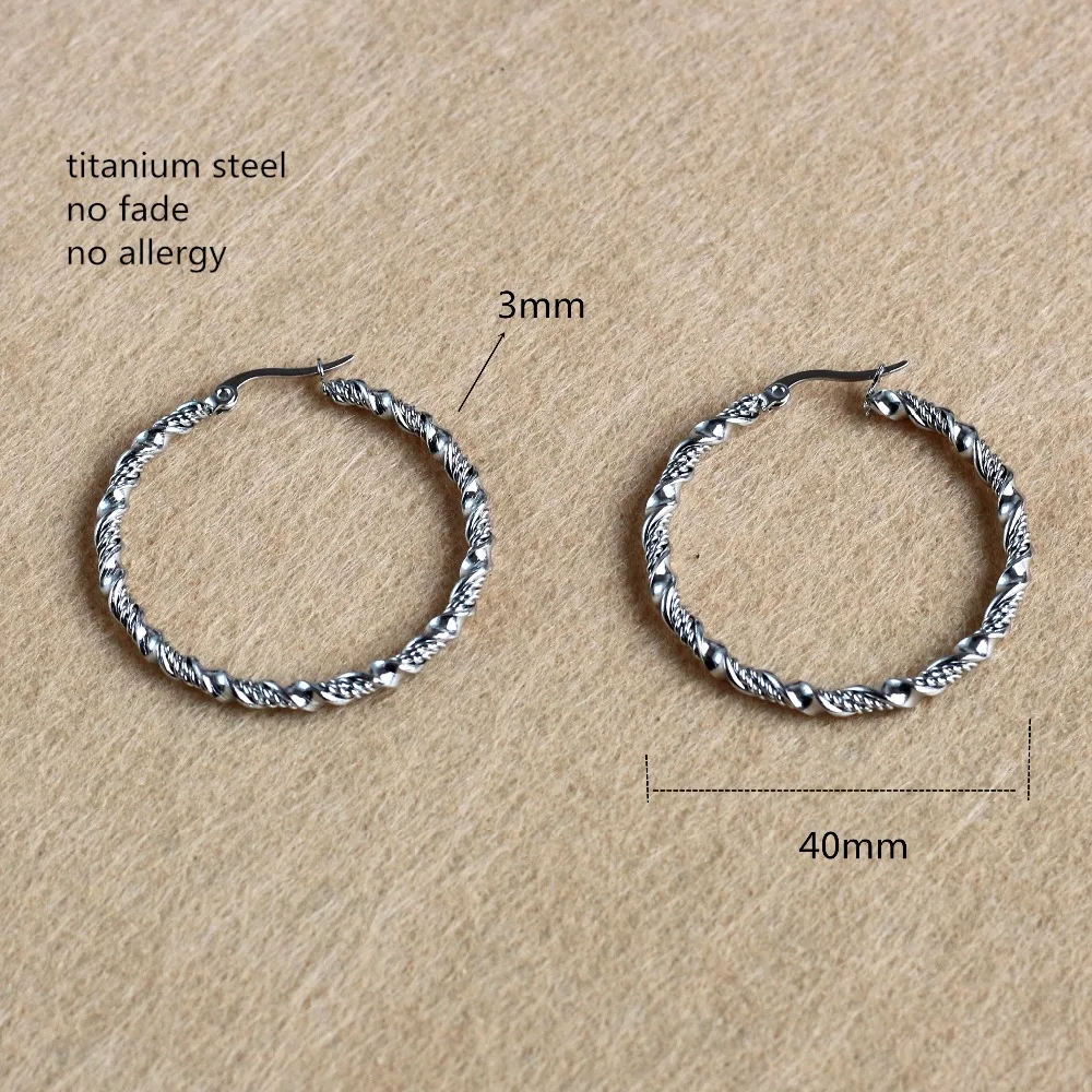 

40mm Titanium 316L Stainless Steel Circle Shape Hoop Earrings Vacuum Plating No Easy Fade Anti-allergy