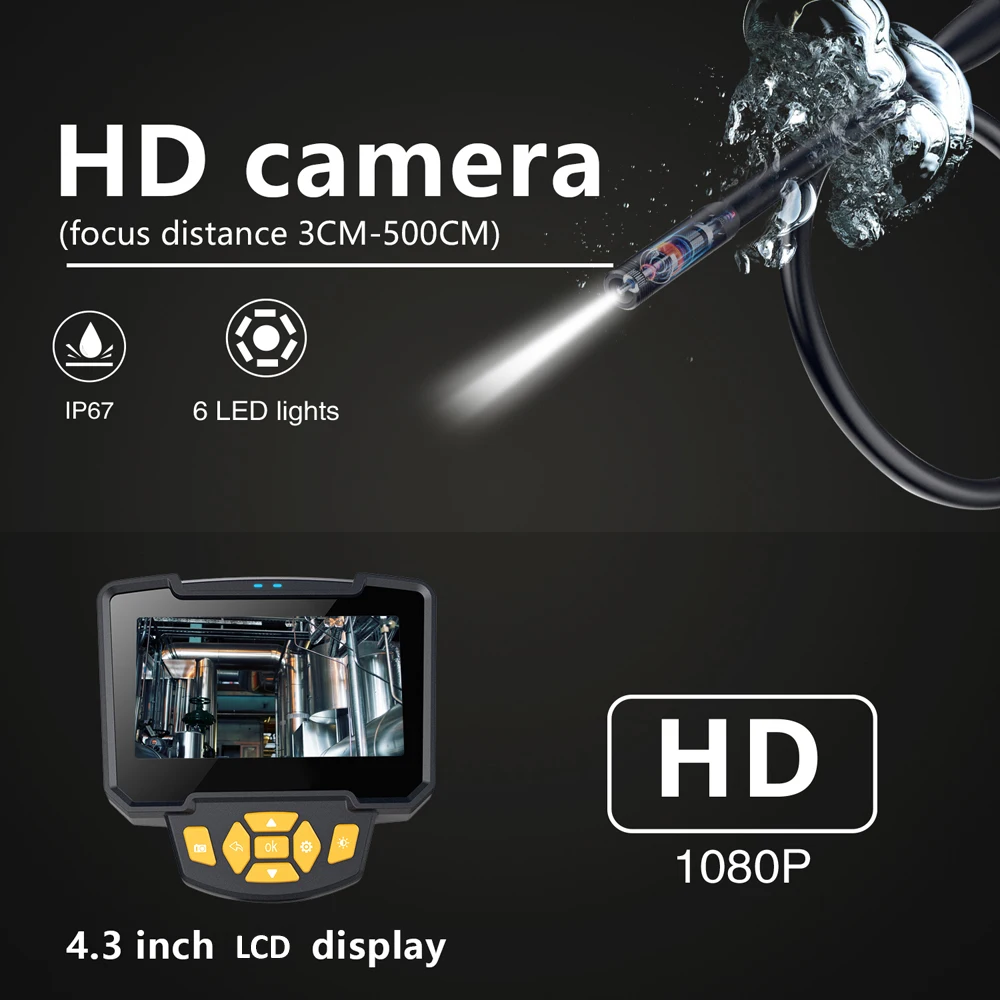 

1/3/5/10M inskam112 4.3 Inch Display Screen Handheld Endoscope Industrial Home Endoscopes with 6 LEDs