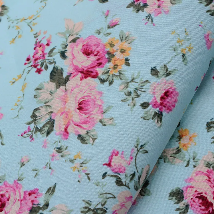

Half Meter Hot Sale Light blue roses 100% cotton fabric Width 145cm wholesale poplin fabric country rose blue