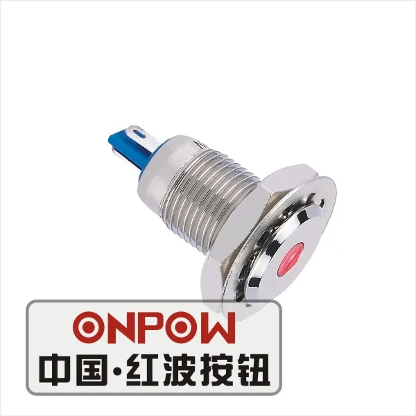 ONPOW 12 мм плоский светодиодный металлический сигнальный фонарь, светодиодный индикатор(GQ12F-D/R/6 V/N) CE, RoHS