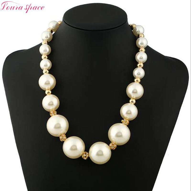 Loura Shace Imitation Pearl Necklace Luxury Big Simulated Pearls Brief Paragraph White Clavicle Chain Necklaces For Women Gift |