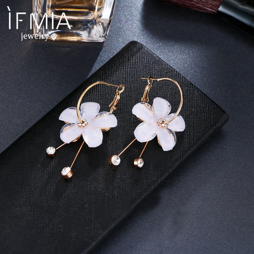 

IFMIA Fashion Long Tassel Earrings Women Rhinestone Acrylic Flower Earrings Brincos Statement Bohemian Women's Jewelry 2018 new