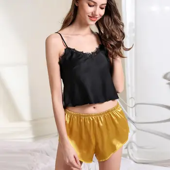 

2019 Fashion Pajamas Sets Womens Cute V-Neck Lace Stain Sexy Sling Sleepwear Shorts Nightwear Sets Lingerie Homewear pyjama