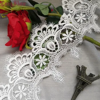 

1 Lot/3 yards 15cm Width Pure White Color 100% Polyester Lovely Small Bells Pattern Water Soluble Embroidered DIY Lace Trim