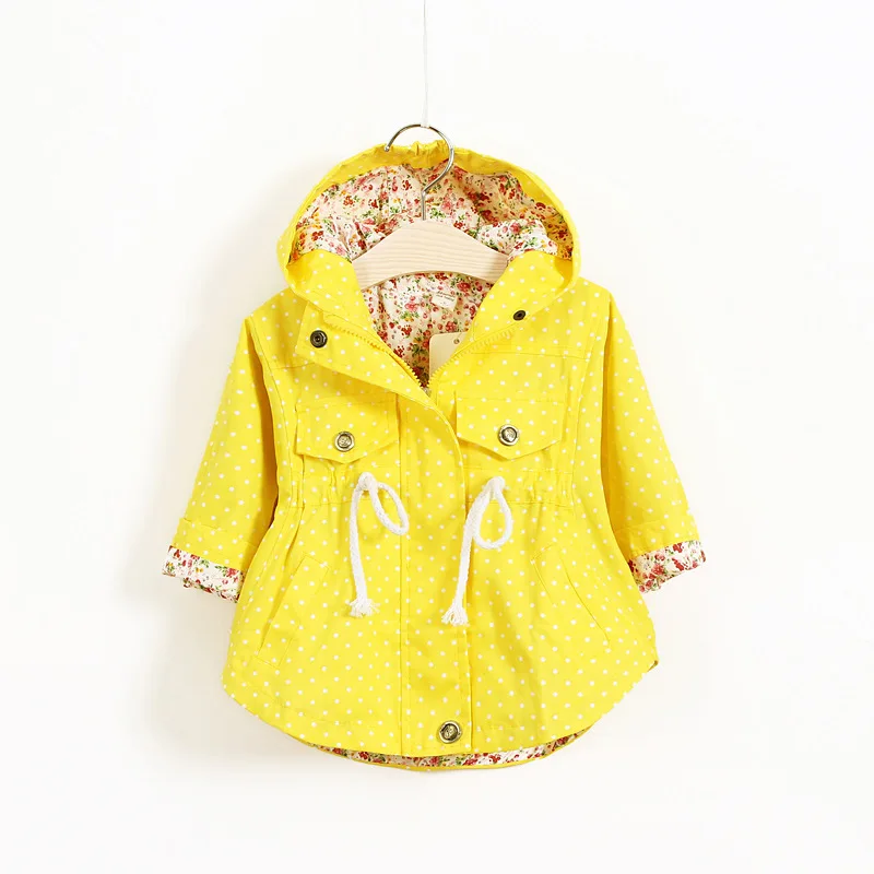 Ветровка для девочек; пальто; Новинка года; сезон весна-осень; Верхняя одежда с капюшоном и цветочной вышивкой для маленьких девочек; Детские пальто; куртка; одежда - Цвет: Yellow