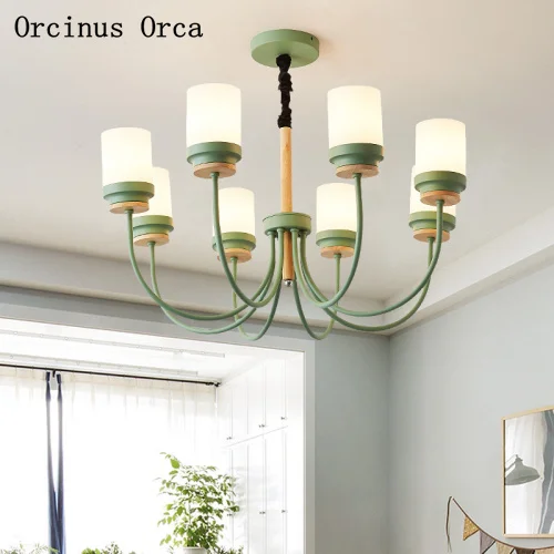 

American creative green chandelier living room dining room bedroom Nordic modern compact LED iron pendant lamp free shipping