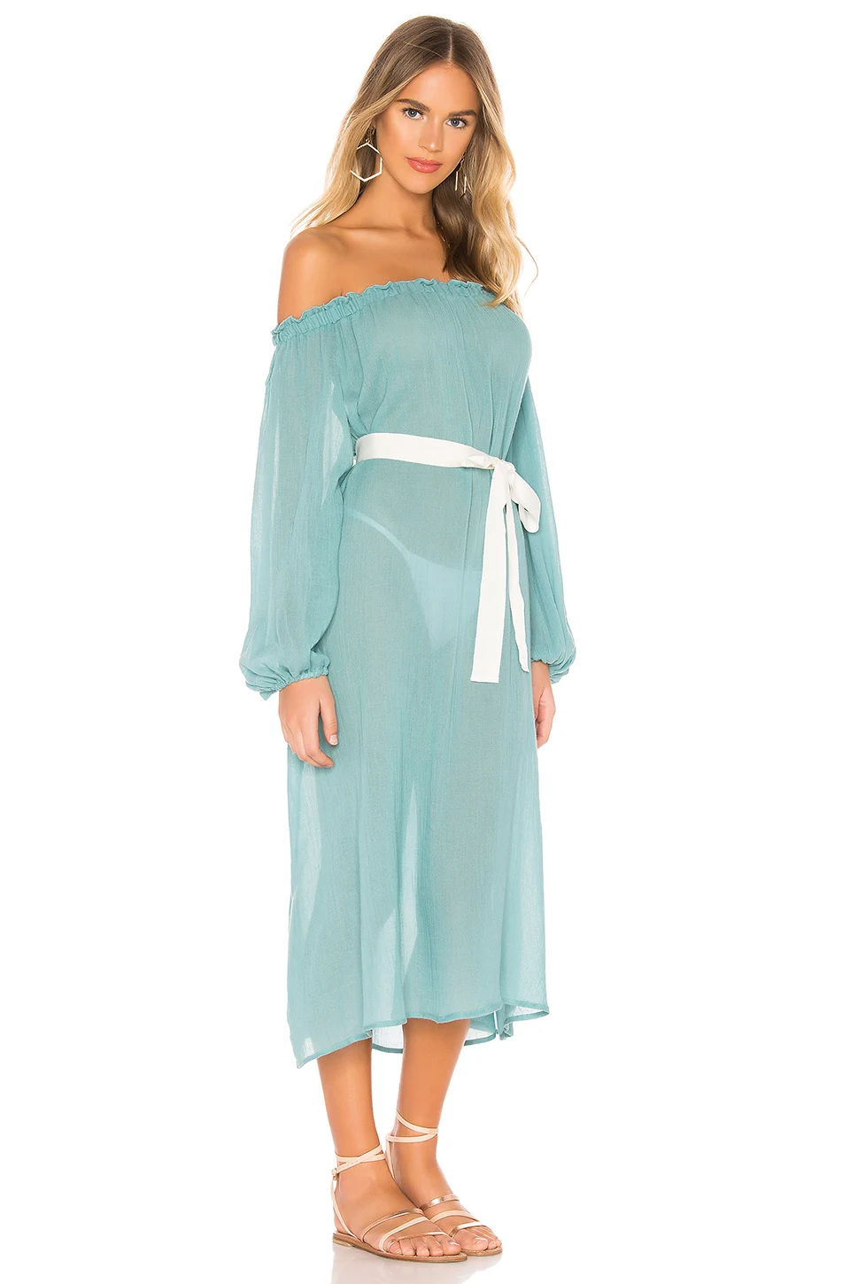 Women Chiffon Summer Beach Dress, Off Shoulder Maxi Dress Holiday Swimwear Cover Up-6