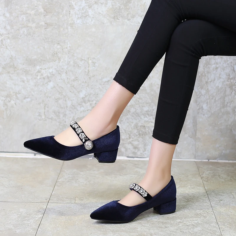 

Women Pumps Sequin Fashion Women Shoes Party Wedding Square High Heel Pointed Toe Red Wine Ladies Pumps Size 34-43