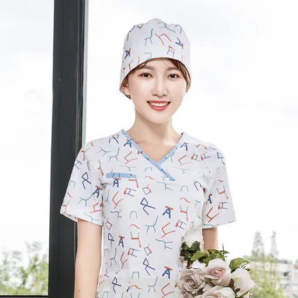 Новое хирургическое платье Южно-корейское больничное платье красота Больничная одежда для врачей Ручная стирка Женская одежда из хлопка и льна с принтом - Цвет: hat