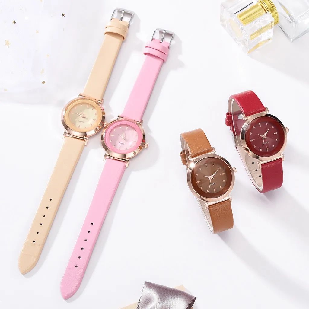 Новые модные простые женские многоцветные кожаные часы с ремешком женские кварцевые часы женские часы нарядные часы украшения для