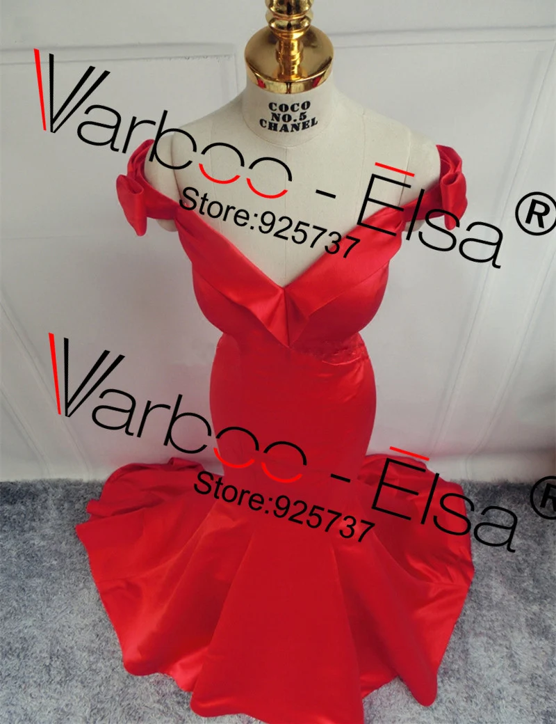 2017-V-Neck-satin-Red-Mermaid-Gown-Off-The-Shoulder-Sexy-Long-Evening-Dress-Court-Train3