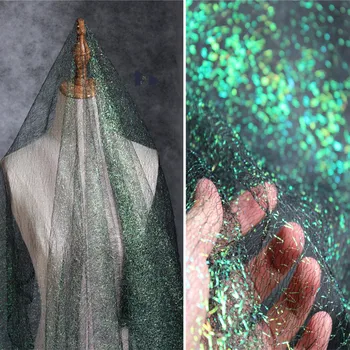 

Hollow Out Mesh Lace Fabric Perspective Colorful Laser Apparel Fabrics For Wedding/Evening Dress Shiny fabric Accessories