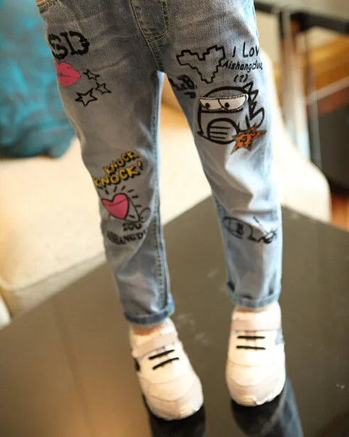 Bosudhsou# I-10 новые стильные джинсы для девочек детская одежда детские джинсы Модные джинсы с эластичной резинкой на талии детская одежда
