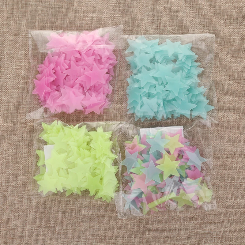 100pcs 3D Stars Glow In The Dark Stickers Luminous Fluorescent Stickers For Kids Stickers Toys Emoji Scrapbook Gifts