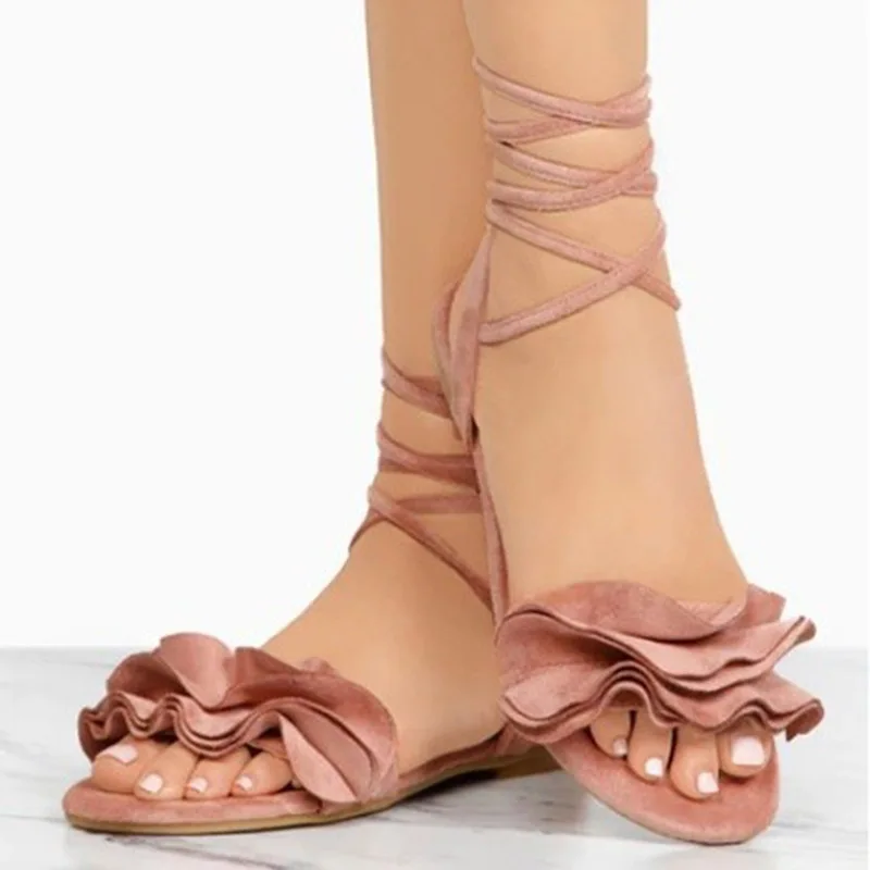 

PADEGAO Flower Flat Square Heels Front Rear Strap Summer Sandals for Women Cross-Strap Women Shoes Sweet Concise Beach Sandals
