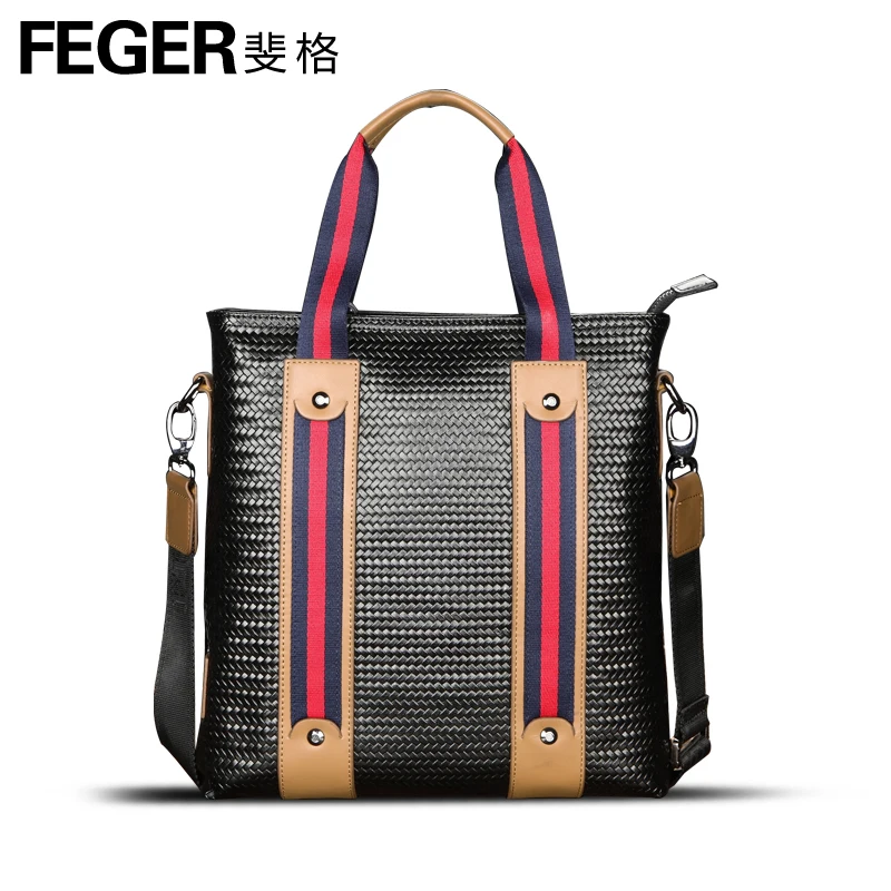 Feger male handbag fashion knitted casual cowhide man bag briefcase |