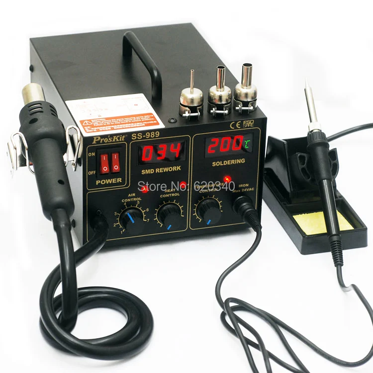 

Proskit High Quality Advanced 2 IN 1 ESD Hot Air Soldering Station Digital Display BGA SMD Hot Air Rework Station Desoldering