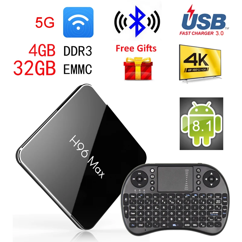 

2018 H96 MAX X2 Smart TV Box Android 8.1 TVBox 4GB Ram 32GB/64GB Rom 1080p 4K H.265 USB3.0 2.4G/5.8G BT4.1 WIFI 4K Set Top Boxes